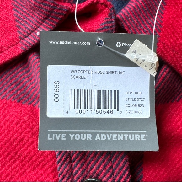 Eddie Bauer red navy flannel shirt jacket - Picture 4 of 6